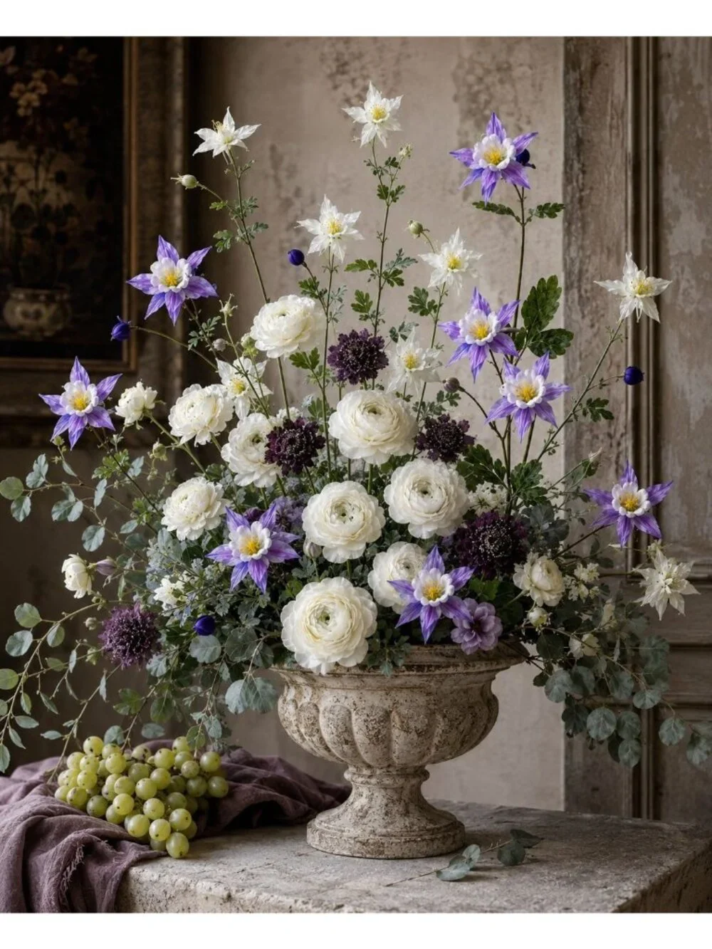 Artificial Columbine Flowers Real Touch White Aquilegia Set of 2 23 Inch Stems f